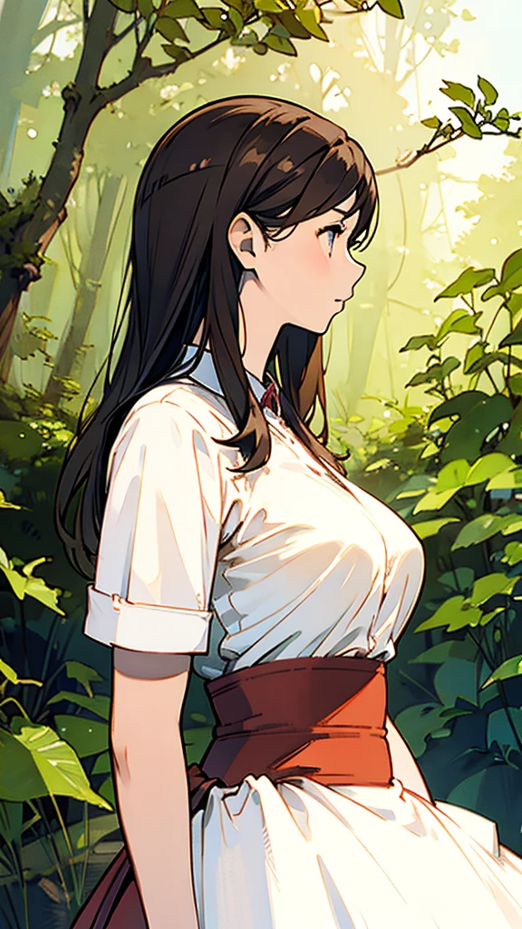 waitress、Upper Body、profile、Girl、Large Breasts、forest、