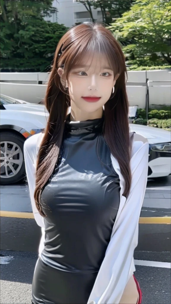 8k,super detailed, sharp quality,Korean descent, ponytail hair,slim body, tight clothes, Korean hot pants, in Tokyo when it rains
