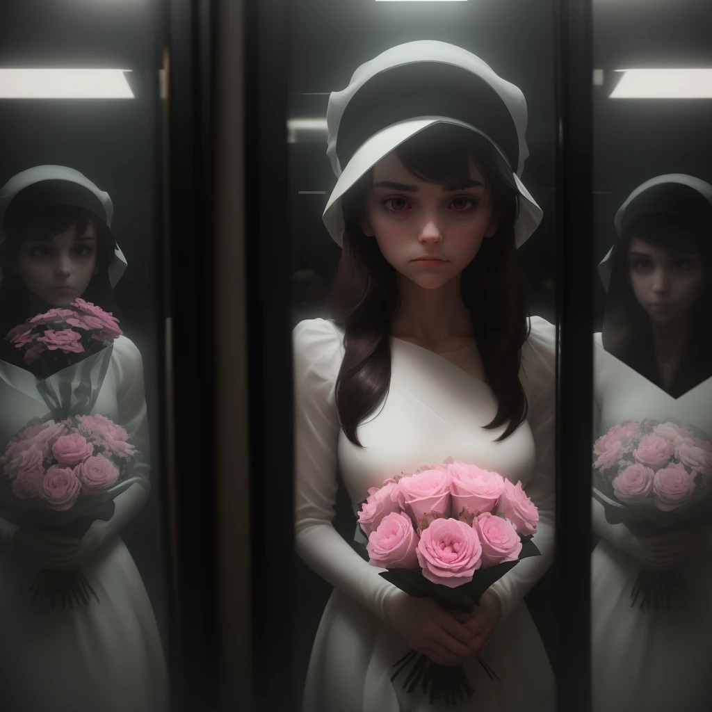 Prompt:
"Reflection of a person on a subway window, holding a bouquet of pink flowers. The person is wearing a white cap and a black outfit, partially obscured by the reflection and dim lighting. The background shows a blurred, dark subway interior, giving a moody and introspective ambiance. The bouquet is wrapped in pink paper, adding a soft, delicate contrast to the otherwise dark and muted tones of the scene."
Detailed Breakdown:
Setting: Subway window with reflection, dark interior.
Subject: Person holding a bouquet, wearing a white cap and black outfit.
Lighting: Dim, moody, emphasizing the reflective surface.
Colors: Dark tones with a pop of pink from the flowers.
Mood: Introspective, calm, and somewhat melancholic.
Use these details to guide the stable diffusion model in creating an image with a similar vibe and composition.