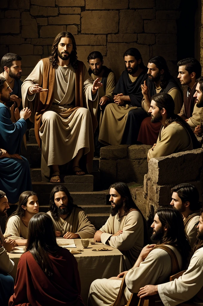 You could create an image where Jesus is talking to his disciples while everyone is sitting around him listening.
