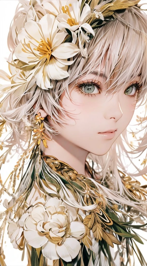 cute、Perfect Anatomy、Picturesque、sketch、texture、solo、Very detailed、(Fractal Art:1.1)、(Gentle colors:1.1)、(Floral:1.6)、Most detailed、(Zentangle:1.2)、(Dynamic pose)、(Abstract background:1.3)、(Glowing Skin)、(Many colors:0.8)、、(Earrings:1.4)、(feather:0.9)、Taisho romance,(masterpiece、highest quality、highest quality、Official Art、Beautiful and aesthetic:1.2)、
