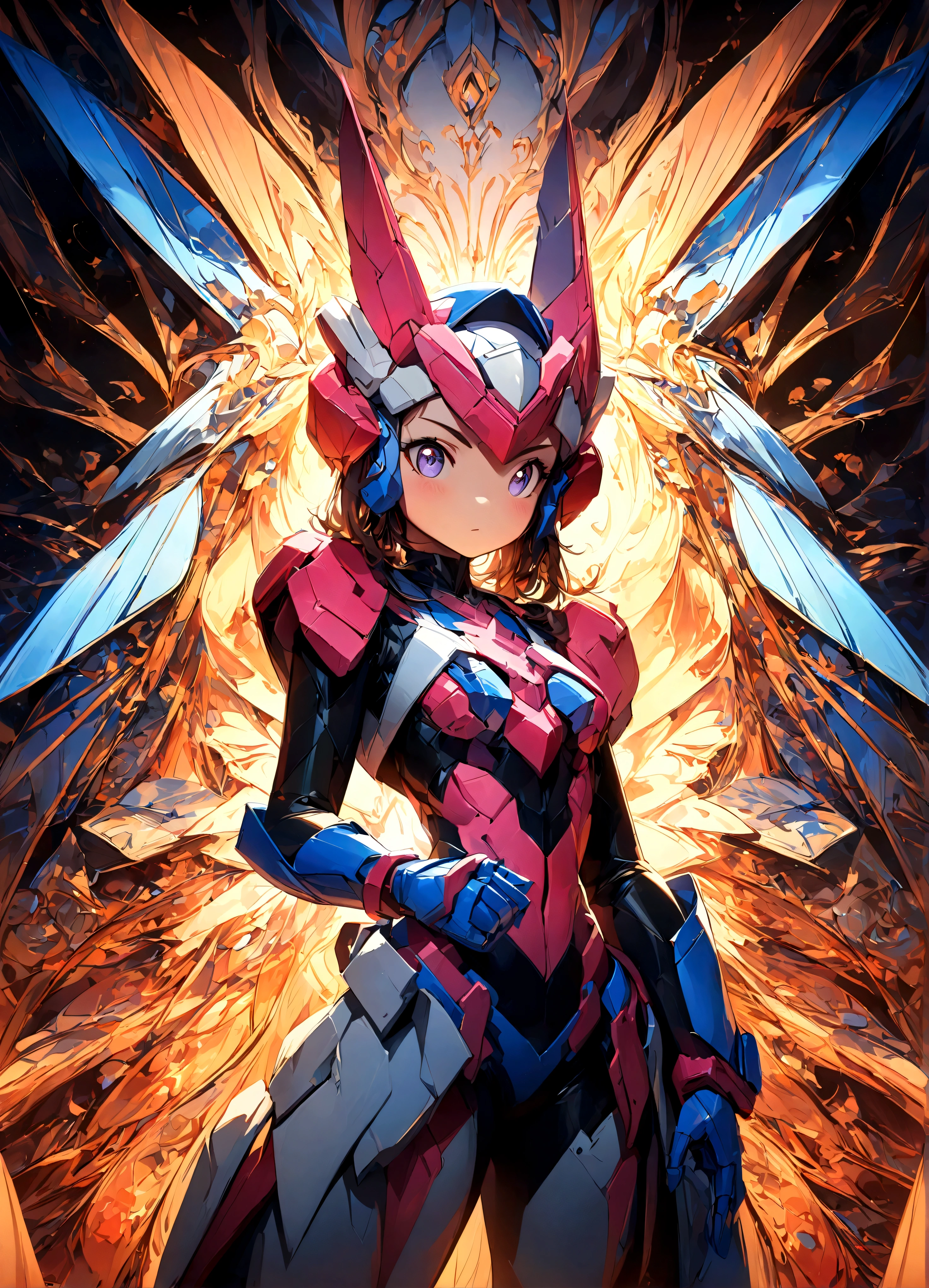 a beautiful, young girl in an anime style transformer outfit, Arcee, posing with her human companion, both striking cute and playful poses, highly detailed, intricate design, warm lighting, vibrant colors, elegant and stylized, award-winning digital art, masterpiece, 8k, best quality