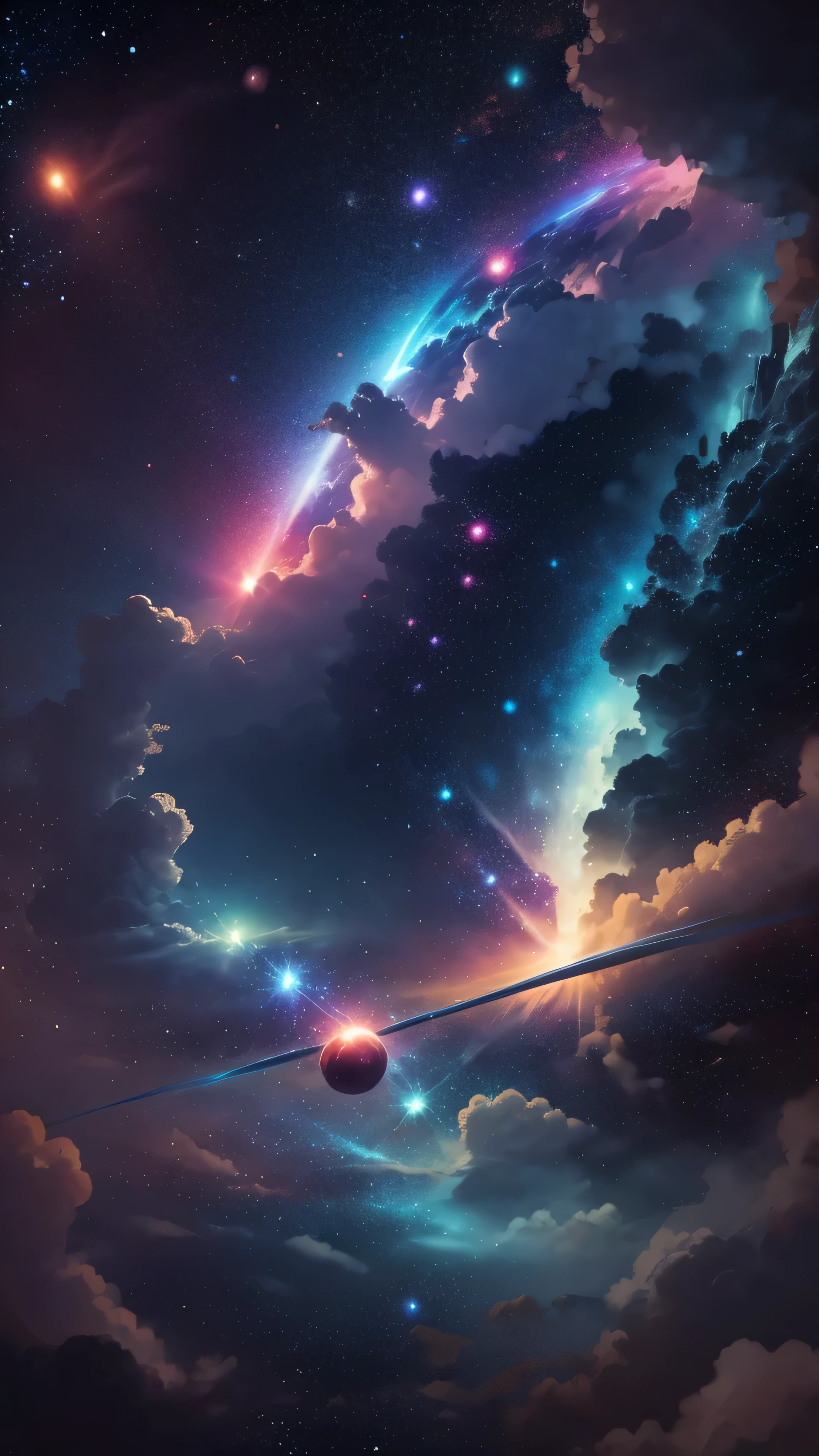 Background with bright white stars in the style of Hayao Miyazaki、A universe with all planets painted in blue and pink, — Air 21:9, 4K quality