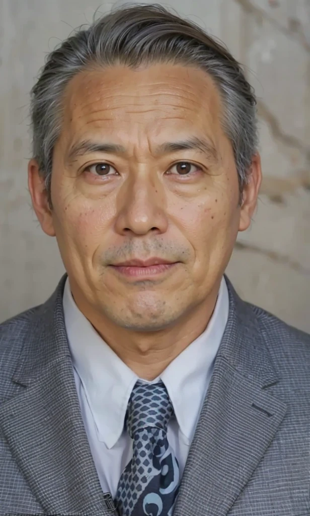 A realistis asian man face age 40 years wear a gray suit,ultra hd 8k