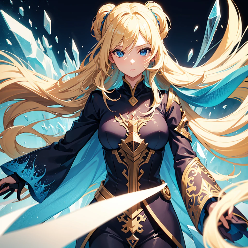 woman, solo, long hair, blonde hair, blue eyes, beautiful, half body, fantasy, ice. Sexy. fantasy wallpaper.