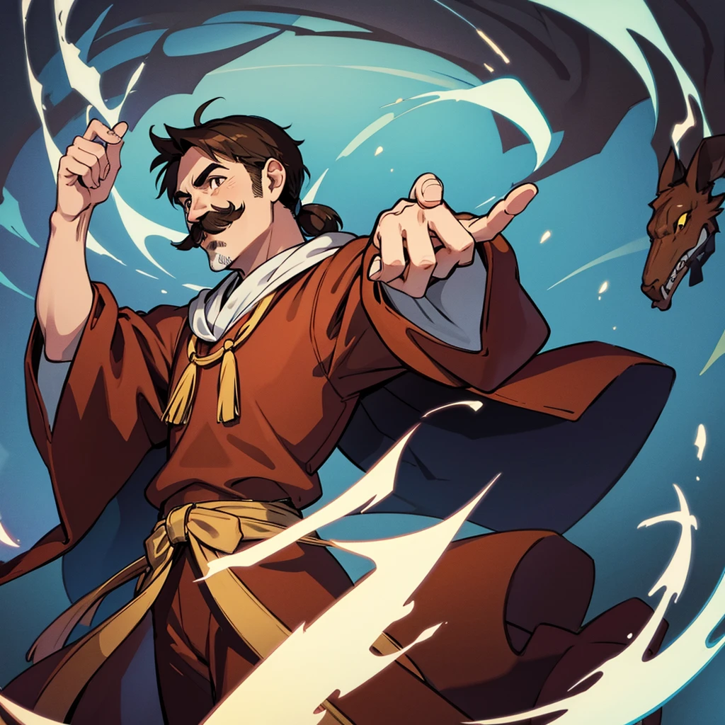 ((((Solo))))、highest quality, Best Quality,Best illustrationiddle ages、(((Brown robes)))、(((40-year-old uncle、Kaiser moustache)))、(From the side、profile)