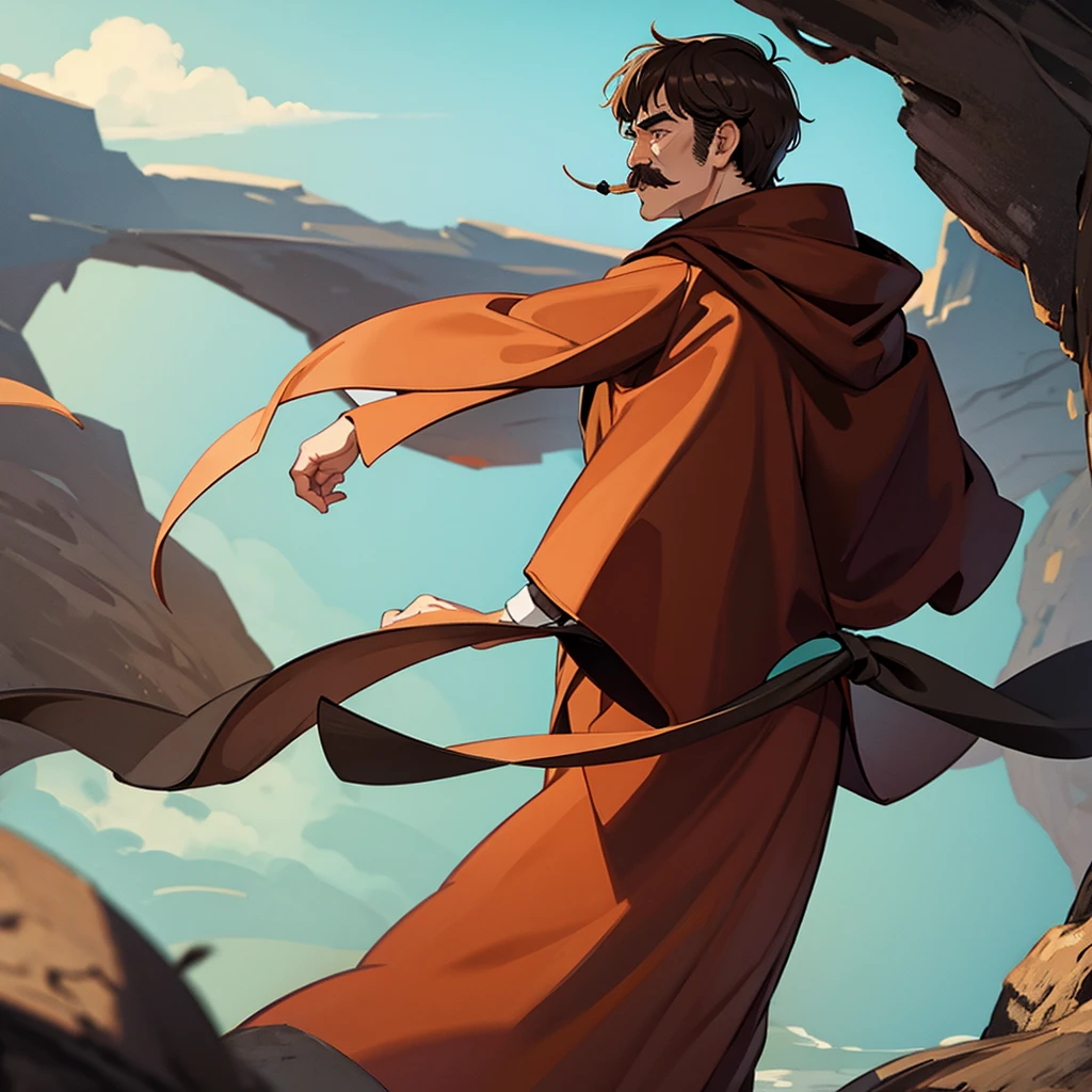 ((((Solo))))、highest quality, Best Quality,Best illustrationiddle ages、(((Brown robes)))、(((40-year-old uncle、Kaiser moustache)))、(From the side、profile)