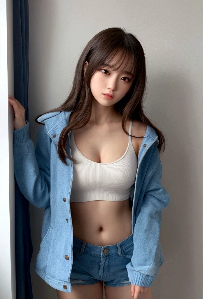 a woman that is standing next to a window, kawaii hq render, sexy young woman, lower quality, very detailed torso, full photo, adorable and cute, pfp, hyper real photo, low res, jacket over bare torso, anime still, tummy, 2 0 1 9 anime, by Gu Hongzhong, long fluffy hair, 1 figure only
See translation