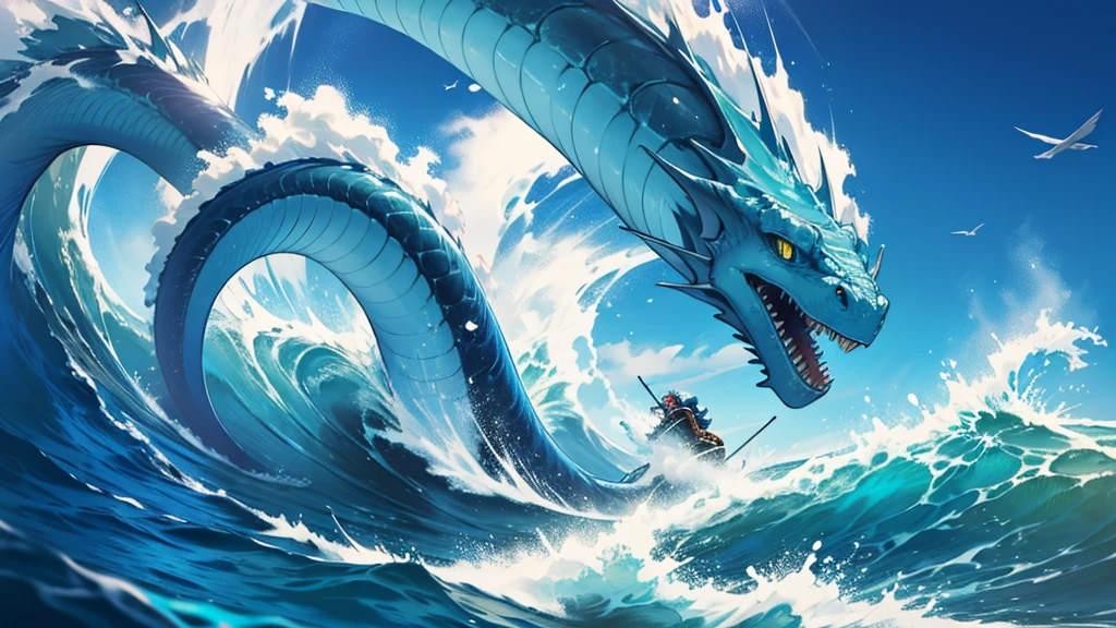 4k ultra hd, best quality, a watery elemental sea serpent leviathan riding a really high wave