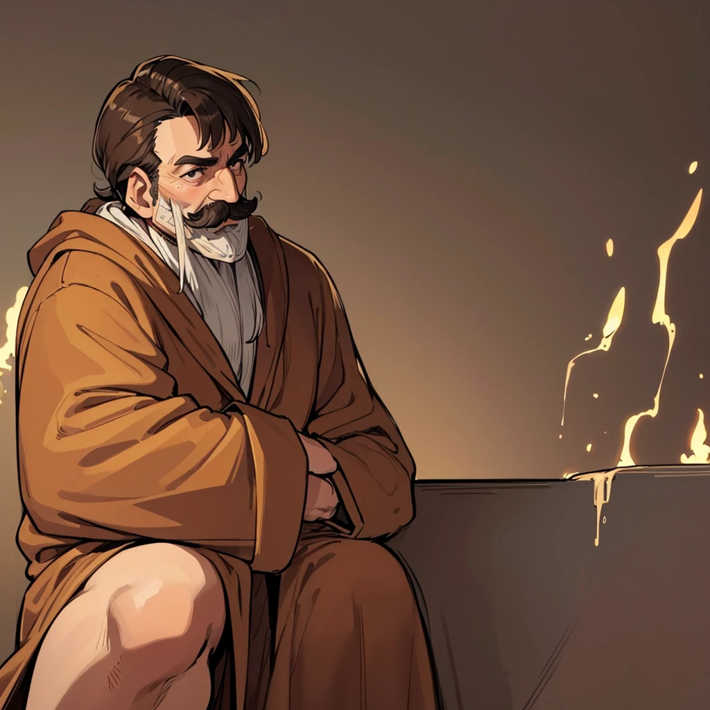 ((((Solo))))、highest quality, Best Quality,Best illustrations、middle ages、(((Simple brown robe)))、(((40-year-old uncle、Kaiser moustache)))、(From the side、profile)
