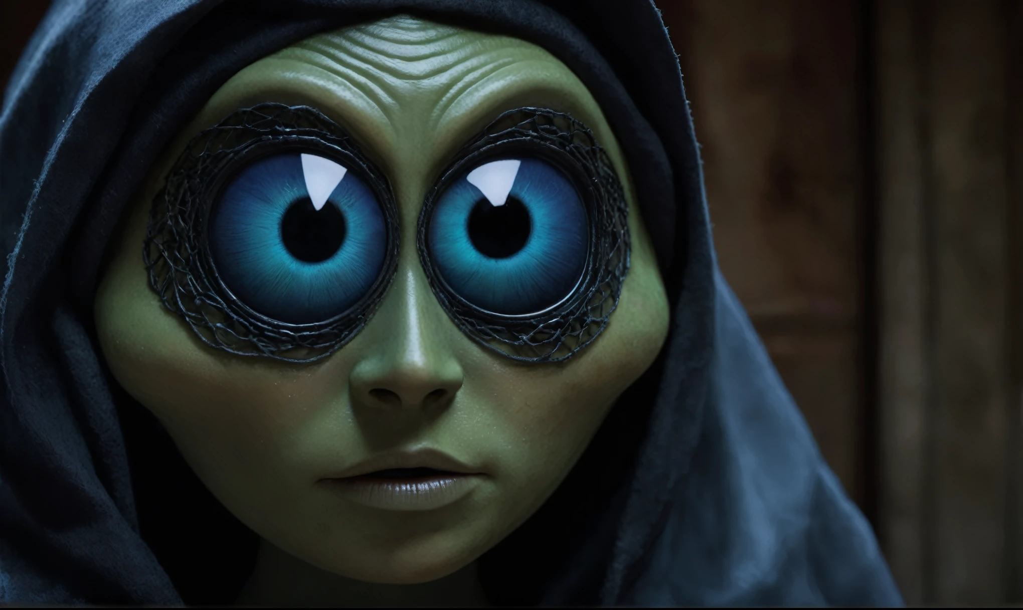 (((creature with a spectral and ghostly appearance)). Her skin is pale, almost translucent. His eyes shine with a bluish glow, he wears dark, torn clothes that float around him, as if permeated by an aura of mourning. Its appearance is complemented by details, symbols of mourning and gothic elements, further emphasizing its dark air. is portrayed as a haunted and tormented entity,{creature},face pretty face,extremely detailed,intricate details,eyes extremely detailed, high detailed eyes,16k resolution, realistic humid skin,extremely intricate details,Epic Realistic,face anatomically correct,Ultra HD,HDR, natural skin textures, ],masterpiece,intricate details,faded,eyes extremely detailed, high detailed eyes,16k resolution,RAW,retina, Nikon Z9,hyper realism,realistic skin texture, hyper detailed,extremely Realism,Ultra Detailed,body logically correct,venice mask,pixar movie still, pixar movie screenshot, frame from pixar movie, animated movie still, still from the pixar movie, still from a pixar movie, disney pixar movie still, pixar movie scene, still from pixar movie, still from a 2001 pixar movie, pixar render, animated film still


