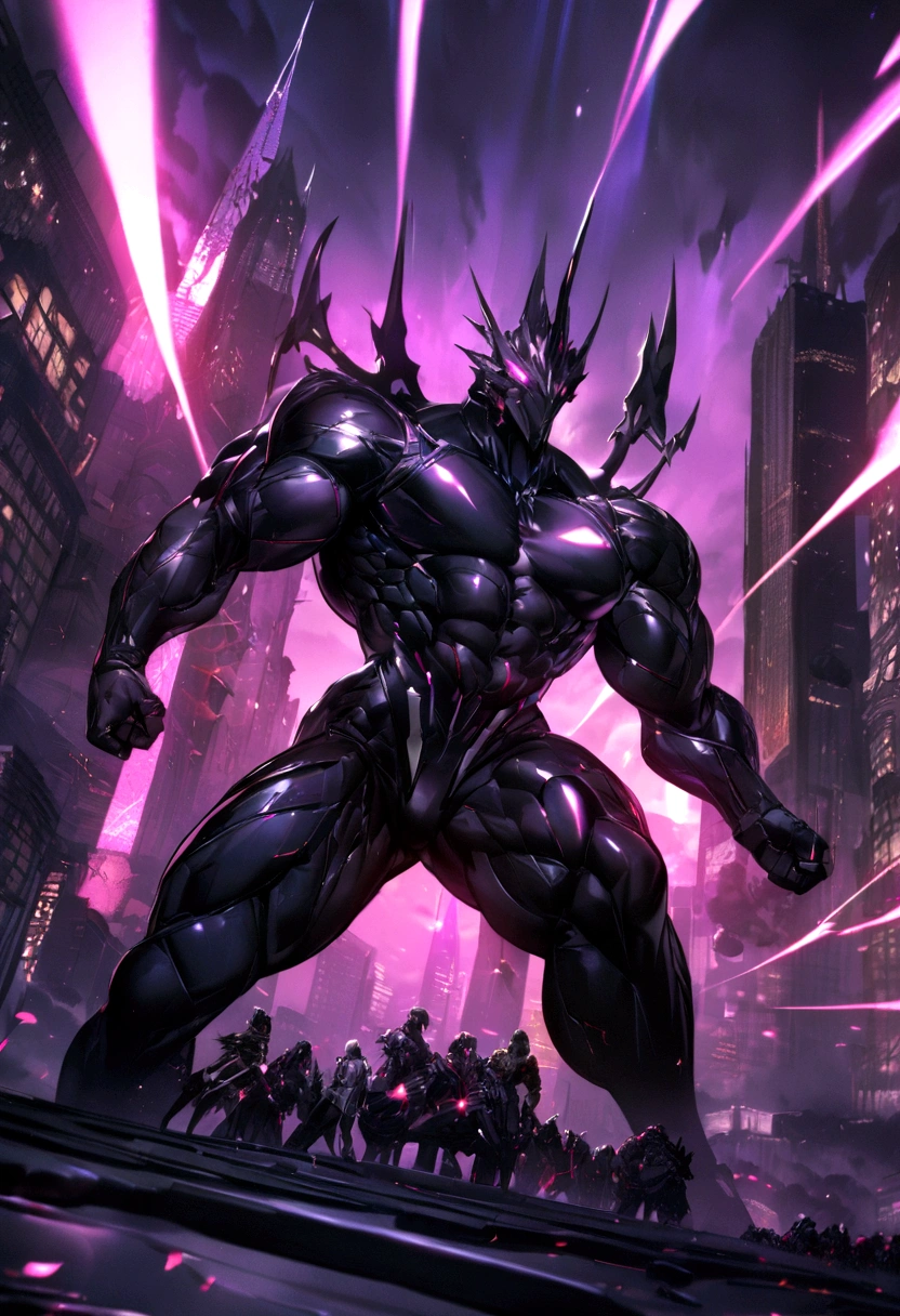 chrome black chrome dragon dettails gothic dark night black noir, very strong muscle, chrome dark cibernetic suit, city around, night, dark energy around, luminous eyes, dark cosmic rays around of the body, ultra 8k high quality, masterpiece