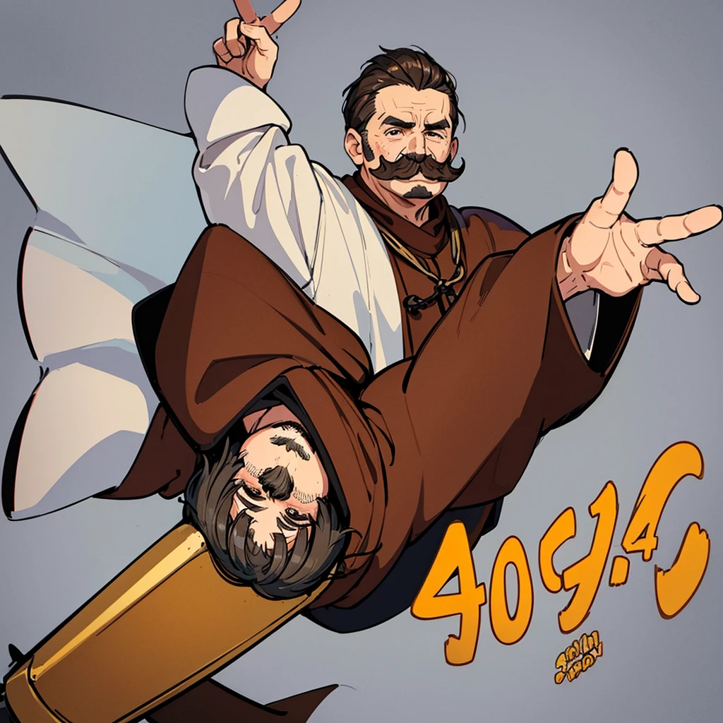 ((((Solo))))、highest quality, Best Quality,Best illustrations、middle ages、(((Brown robes)))、(((40-year-old uncle、Kaiser moustache)))、(Handstand)、White background