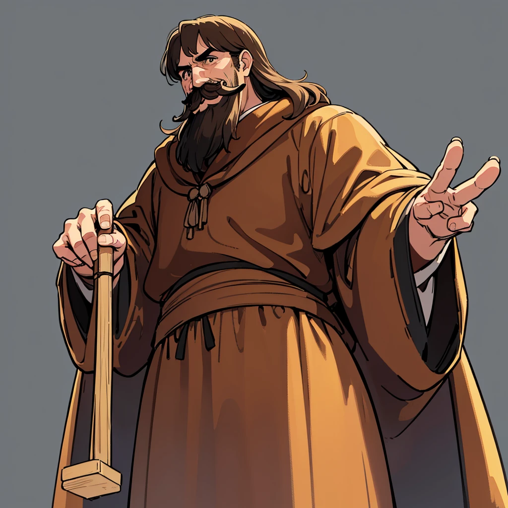 ((((Solo))))、highest quality, Best Quality,Best illustrations、middle ages、(((Simple brown robe)))、(((40-year-old uncle、Kaiser moustache)))、(From below)