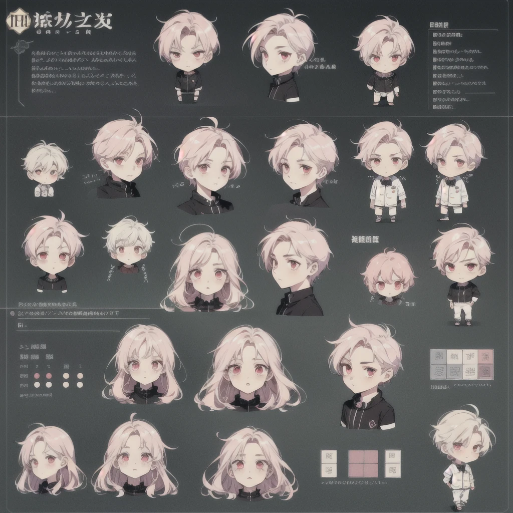 1boy, short pink very long hair, pink eyes, full body, character sheet, beat quality,(best Quality),Chibi Chibi character