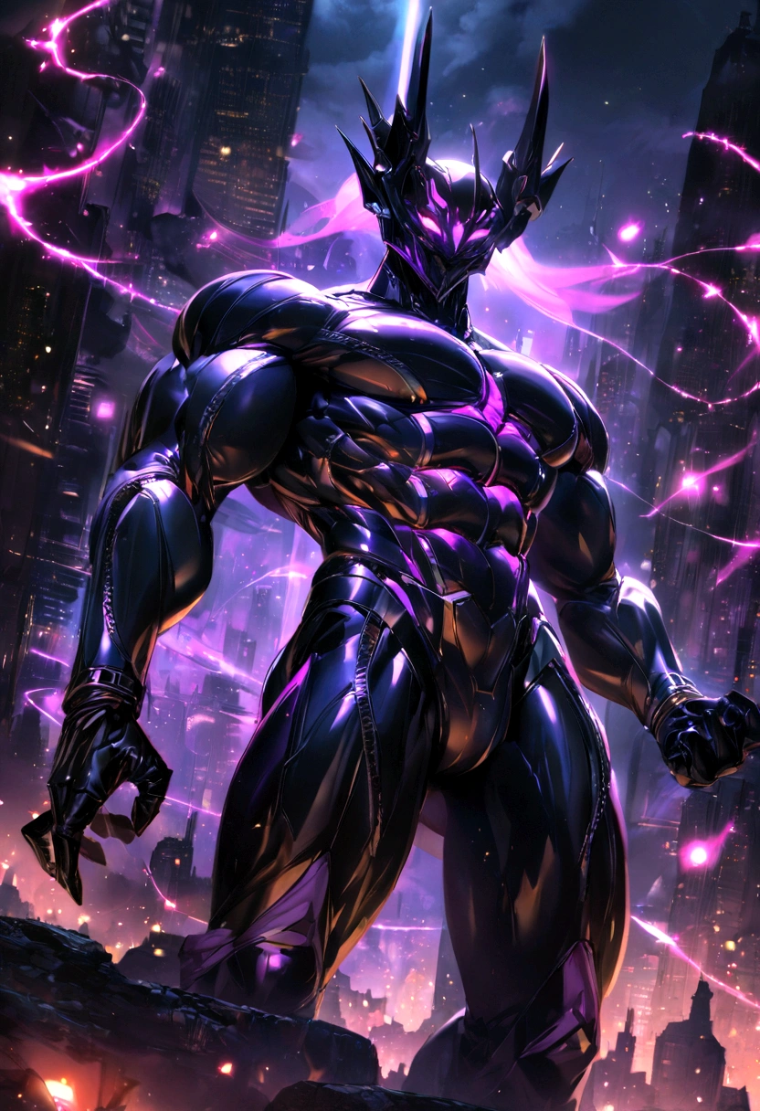 chrome black chrome dragon dettails gothic dark night black noir, very strong muscle, chrome dark cibernetic suit, city around, night, dark energy around, luminous eyes, dark cosmic rays around of the body, ultra 8k high quality, masterpiece
