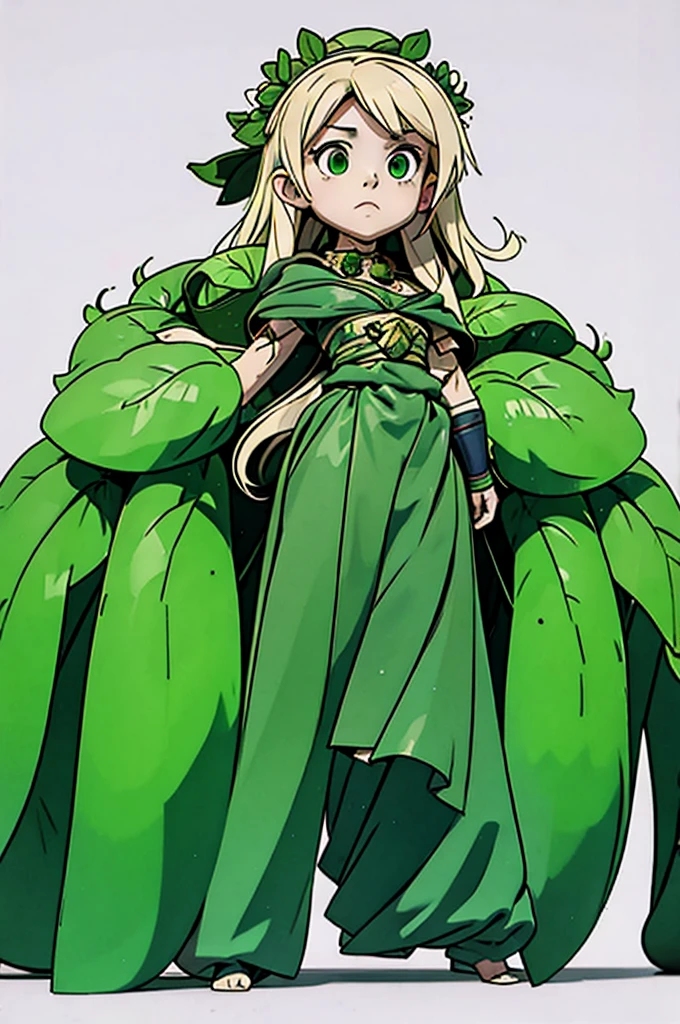 1girl, arachnid body, hairy thin long spider legs, blonde long hair, green clothes, green eyes, flat chest, hades style, hadesstyle, hades2style, hades 2 style, Arachne, Arachnea, silk weaver