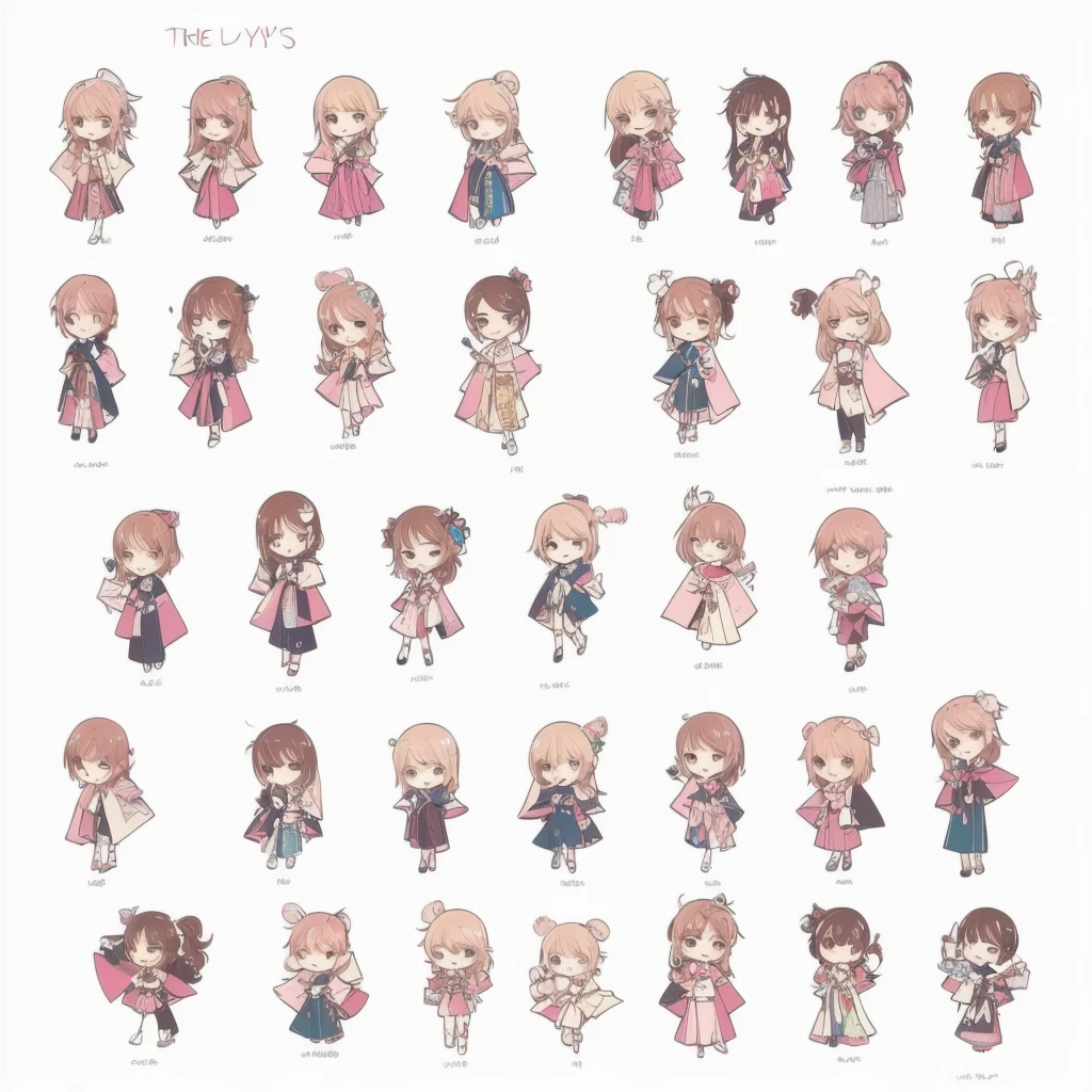 1boy, pink very long hair, pink eyes, full body, character sheet, beat quality,(best Quality),Chibi Chibi character,kimono