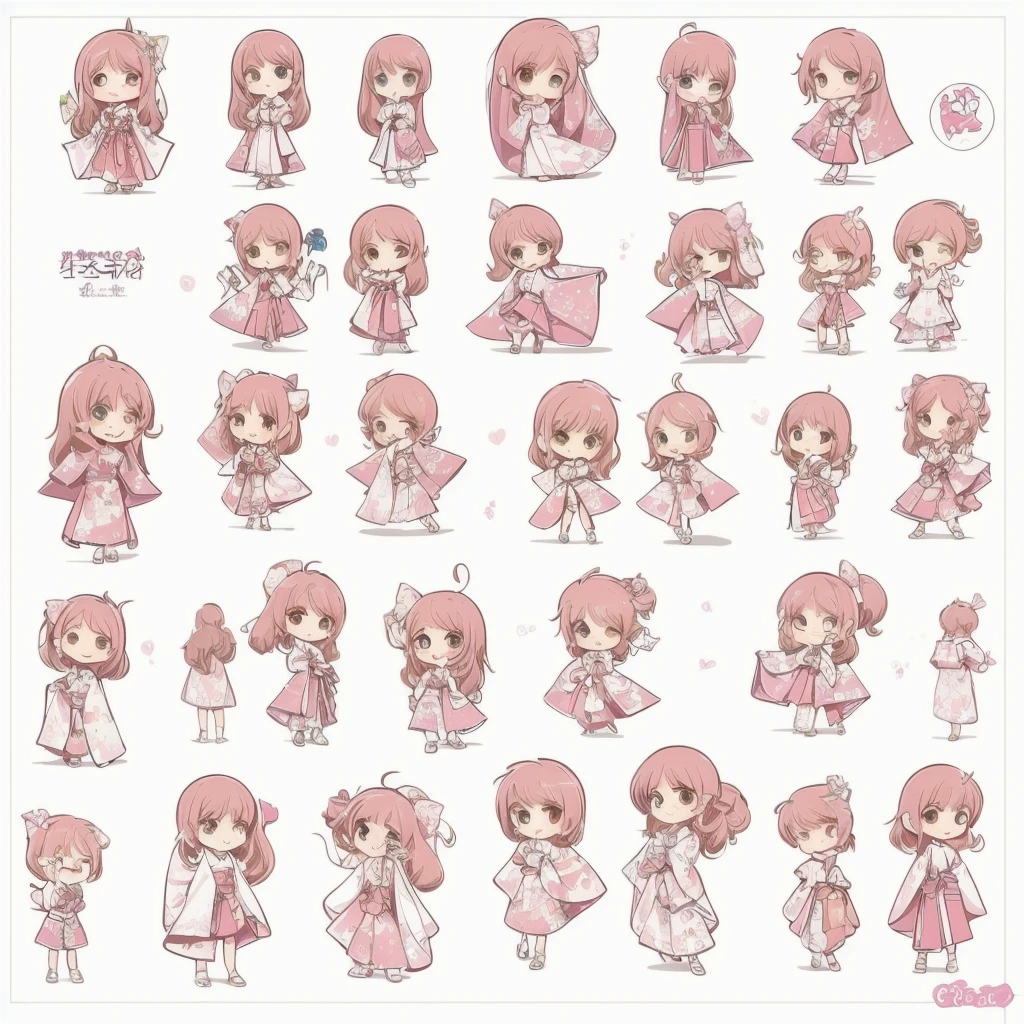 1boy, pink very long hair, pink eyes, full body, character sheet, beat quality,(best Quality),Chibi Chibi character,kimono