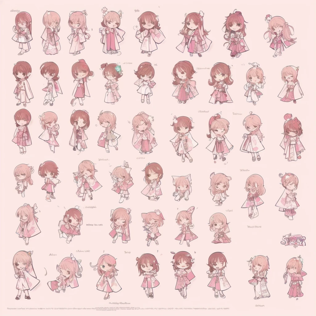 1boy, pink very long hair, pink eyes, full body, character sheet, beat quality,(best Quality),Chibi Chibi character,kimono