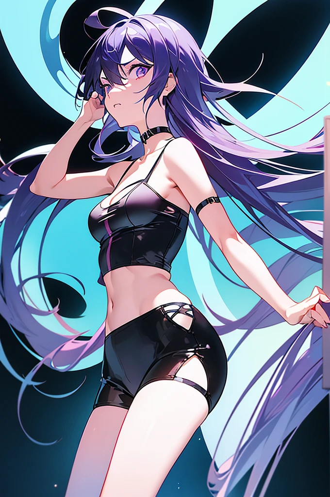 A girl r with purple hair and a black shirt, 2 d illustration, 2d illustration, scary angry pose, animated character design, merged character, animation character, 2d matte illustration, photography of kurzgesagt, shaded flat illustration, animated style, 2d minimalism, flat 2 d vector art, 2d digital illustration, character is in her natural pose