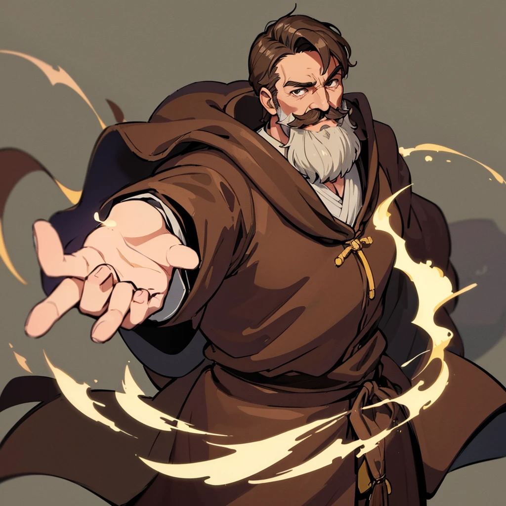 ((((Solo))))、highest quality, Best Quality,Best illustrations、middle ages、(((Simple brown robe)))、(40-year-old uncle、Kaiser moustache)、