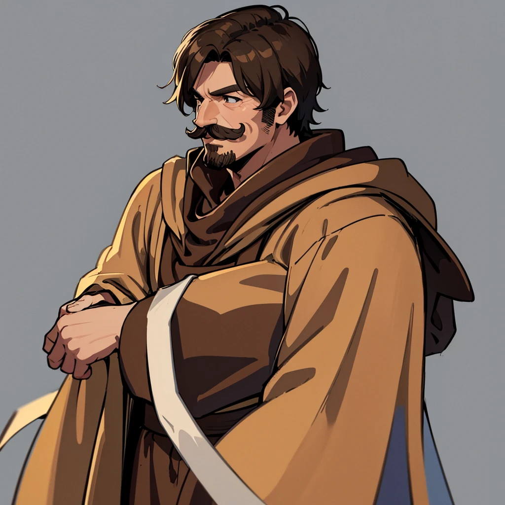 ((((Solo))))、highest quality, Best Quality,Best illustrations、middle ages、(((Simple brown robe)))、(40-year-old uncle、Kaiser moustache)、