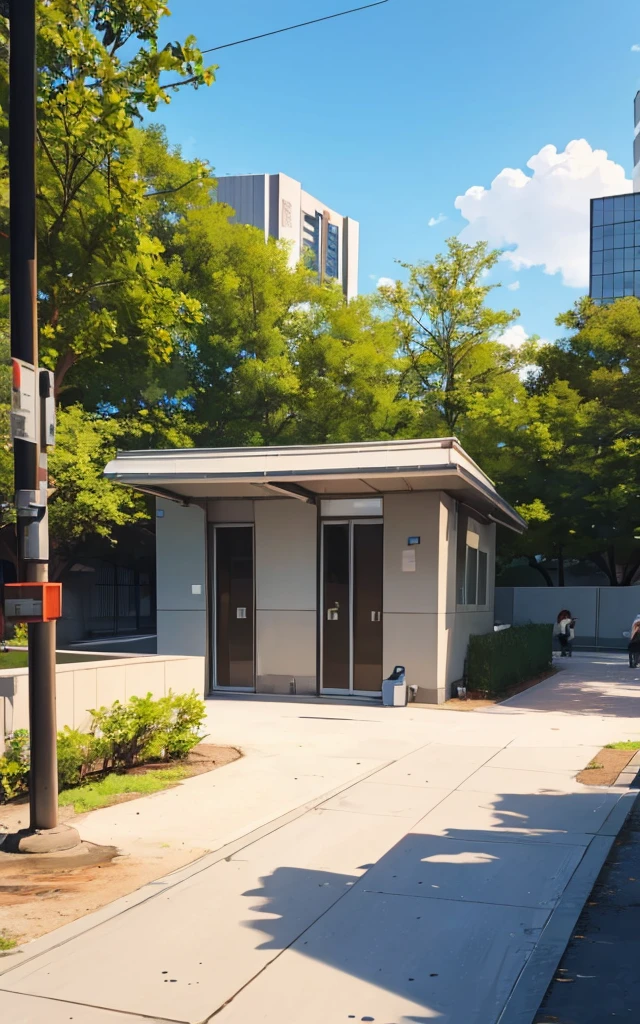 Public bathroom of a park. Modern Building from a zoo, public bathroom with granite walls