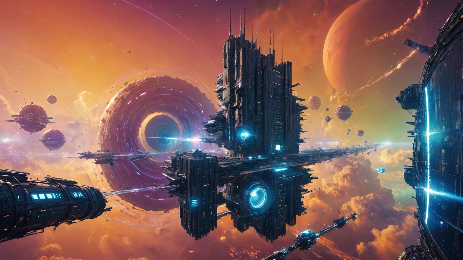 brightly colored abstract image of a space station with a spiral, epic beautiful space scifi, chaotic cinematic space rift, greg beeple, planets colliding, beeple and tim hildebrandt, beeple and jean giraud, end of the universe, galaxy space sci-fi, ringworld, by Mike "Beeple" Winkelmann. Matrix style, (((((Matrix cascading code))))), (((((a futuristic twin tower skyscraper with a unique twisted design))))), (((((OLED GUI interfaces in the building))))), at night, (((((1girl, solo))))), photo realistic, (((large-breast:1.2 slim body, cleavage))), (((off broken mini sling-shirt and black sling bra, extreamly short pleated miniskirt exposing panty))), (((((running pose))))), (((((matrix style black sunglasses))))), ((((((((((aiming with a short gun)))))))))), (((((looking at camera))))), (((very low view))), (((((half-body thigh level medium shot))))), (((cinematic lighting))).