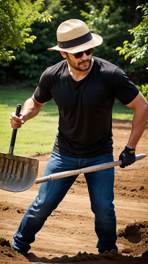 A man Digging with shovel