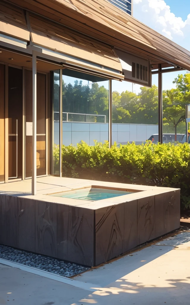 Wood details, Public bathroom of a park. Modern Building from a zoo, public bathroom with granite walls