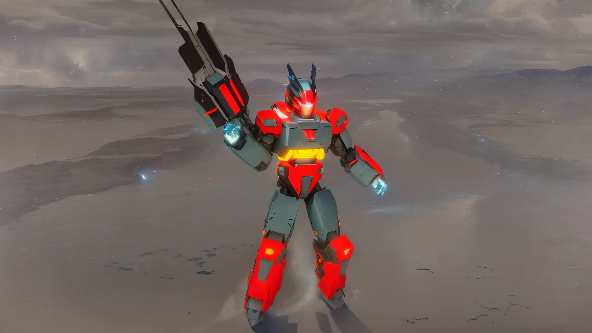 a black colored male transformer with green inserts, symmetrically arranged green parts, on the frontof the body not transparent cabin, on the back - aircraft's wings, arms from elbows to hands look like the front part of a aircraft, wheels are visible on the shoulders, on the legs from knees to the ankle there are aircraft's repulsors and small aircraft's tail wings, no helmet, light blue eyes, two legs, two arms, not a suit, on a background there is an empty dark blue metal desert, no buildings, no structures, dark blue storm clouds, light blue lightning from the clouds, blue river, river to the horizon, electrified river, light blue lightning from the river, space sky, stars in the sky, composition on the metal planet, big metalic planet, dark-blue metal, shiny metal, cybertron, mechanical planet, empty wasteland, dark blue storm clouds, light blue lightning from clouds, blue river, river to horizon, electrized river, light blue lightning from river, space sky, stars on the sky, realistic, watercolor, 4k, high quality, hight attention to details, concept art, concept art by Chris Mowry.
