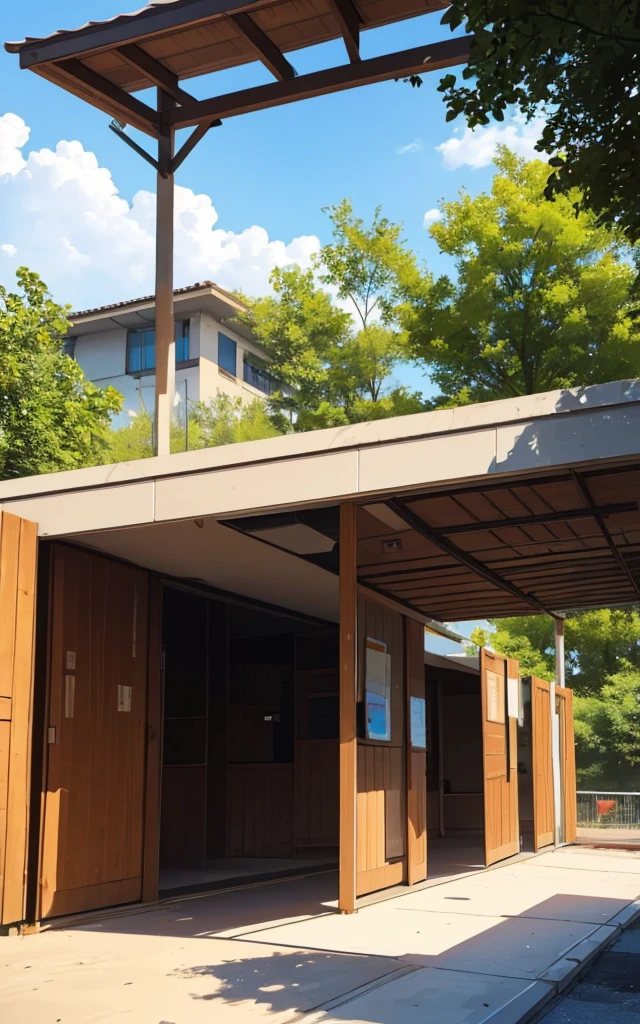 Wood details, Public bathroom of a park. Modern Building from a zoo, public bathroom with granite walls