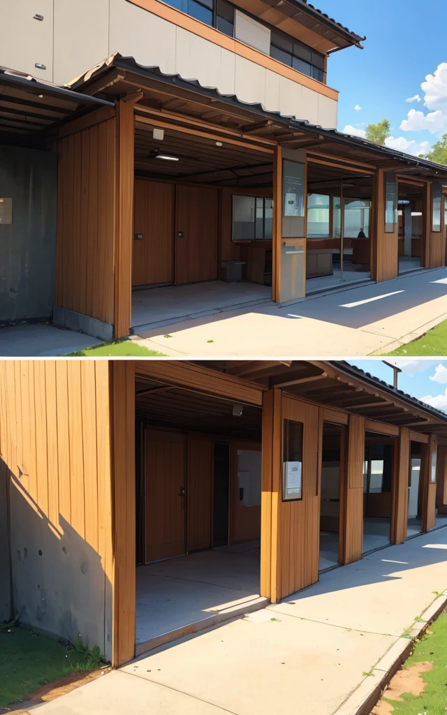 Wood details, Public bathroom of a park. Modern Building from a zoo, public bathroom with granite walls