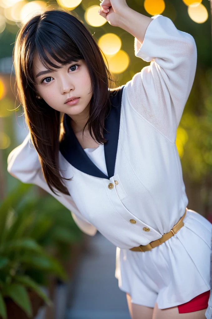 One girl, (View Viewer), (Bokeh:1.1), Lips parted,Expressionless, Realistic, Raise your arms, Sailor suit,
Realistic,