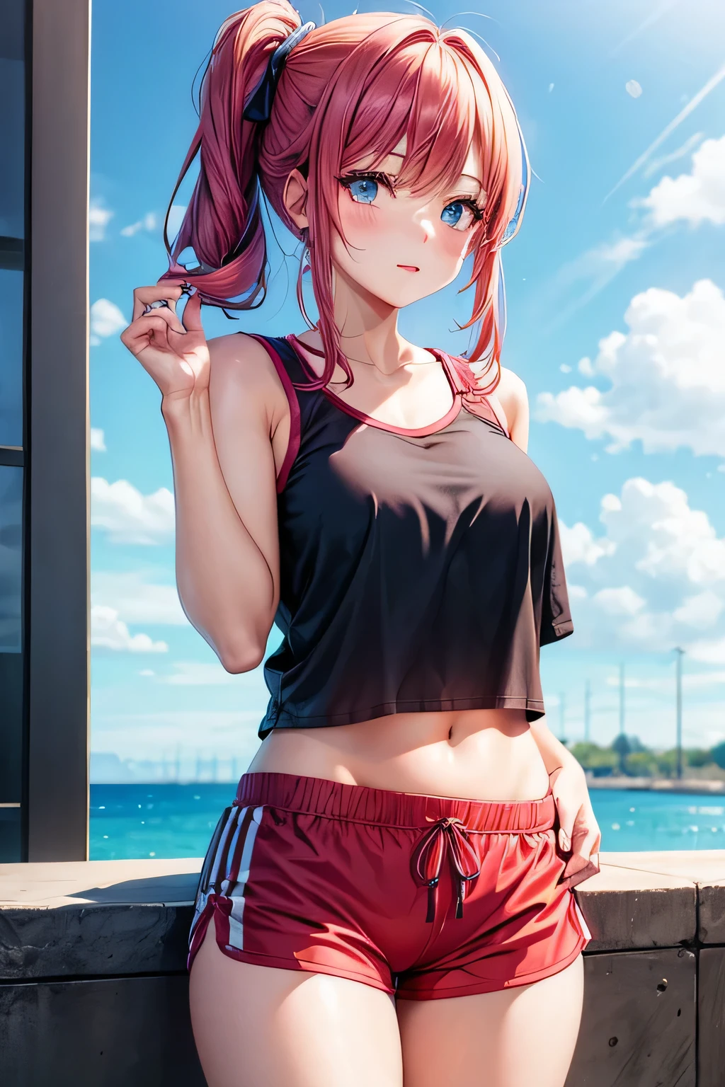 girl in hot sport shorts and bh