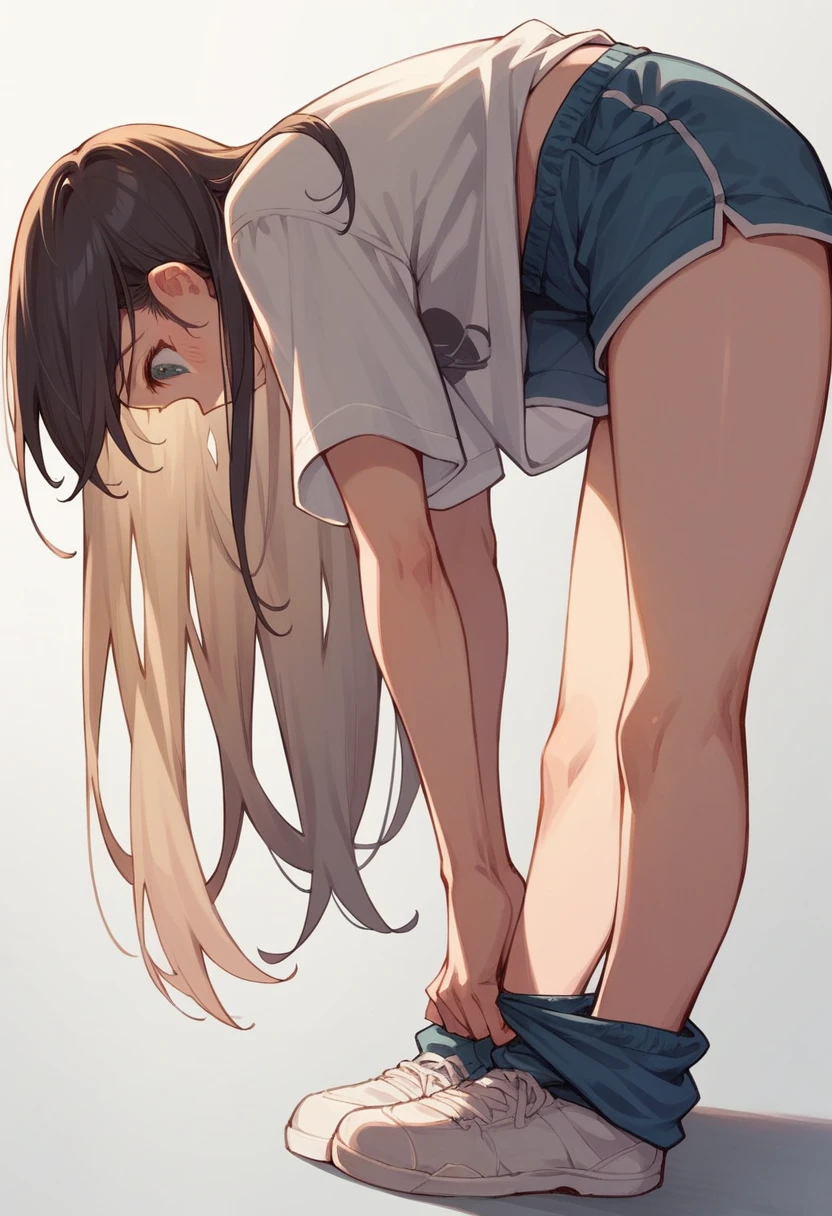 mastepiece,girl,cute,low length,Long Hair,Shorts,chest,Ecchi,Bending down