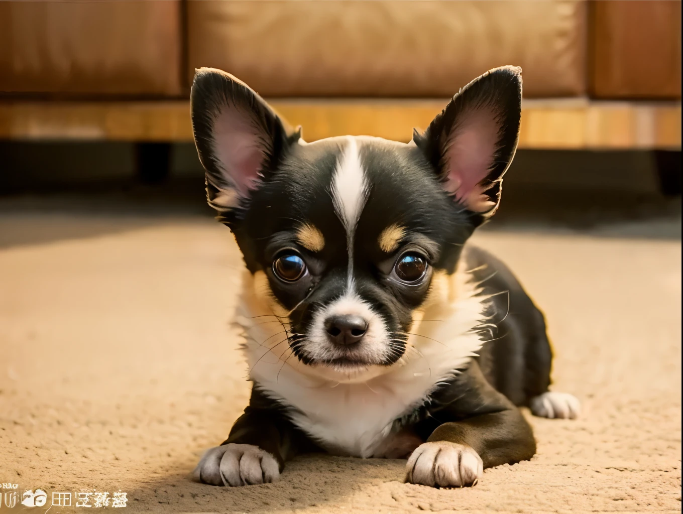 A charmingly endearing Chihuahua pup, exuding playfulness and warmth: fluffy golden coat, big, soulful eyes gleaming with mischief, and tiny, expressive ears perked up in curiosity. This vibrant portrait captures the essence of pure canine joy in intricate detail. The image radiates a sense of intimacy, as if the pup was right in front of you, ready to wag its tail and beg for a belly rub. Truly a heartwarming depiction that transcends mere cuteness, transporting viewers into a world of companionship and unconditional love.