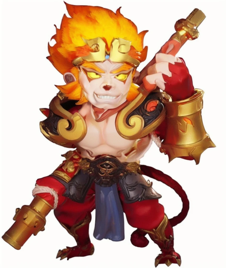a cartoon image of a man with a sword and armor, sun wukong, wukong, monkey king, legendary god, god of the sun, ne zha from smite, asura from chinese myth, bian lian, fire monkey, 3D, Realistic, ultra quality