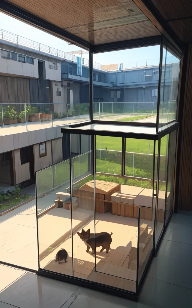 Large building. enclosure pen for animals made of glass with a bioma inside