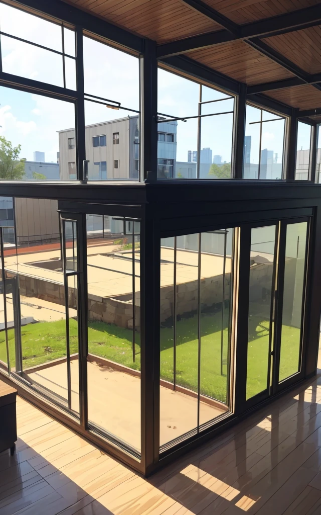 Large building. enclosure pen for animals made of glass with a bioma inside