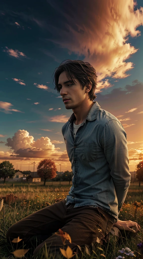 a boy sitting on a cloudy autumn meadow, viendo un vasto cielo, hiervas altas, cielo nublado, makoto shinkai cyril rolando, Fondo de pantalla de arte anime 4k, Fondo de pantalla de arte anime 4K, fondo animado, fondo de pantalla de arte anime 8 K, fondo animado art, Fondo De Pantalla De Paisaje De Anime, amazing wallpaper, hd wallpaper, fondo de pantalla animado 4k, fondo de pantalla animado 4k, arte de Aries Moross,arte de Bob Byerley , AshleyWoodArtAI, greg rutkowski