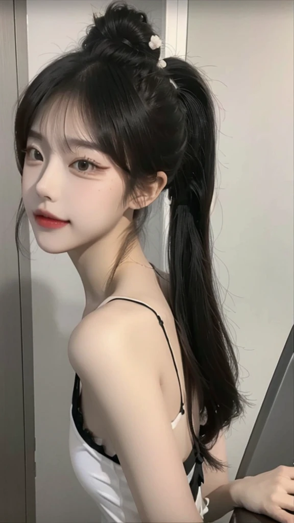 8k,super detailed, sharp quality,Korean descent, ponytail hair,slim body, 