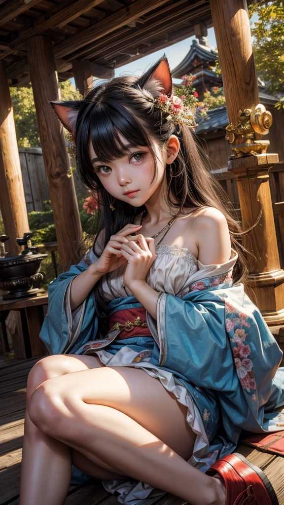 High resolution、８ｋ、personification、cat girl、very cute、baby face、close-up image、round eyes、Japanese Shrine Maiden、Love Success
