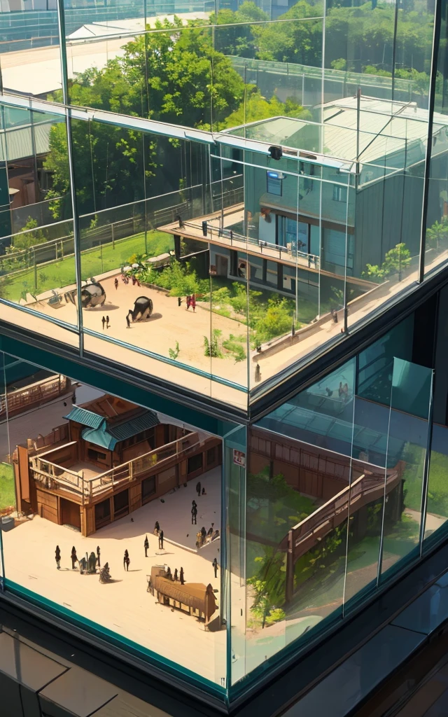 Large building from a zoo. enclosure pen for animals made of glass with a bioma inside