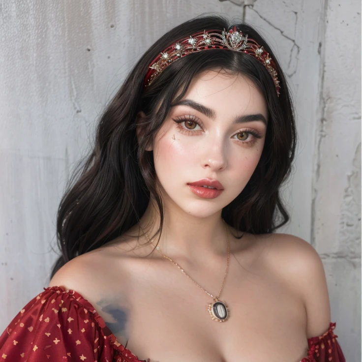 a close up of a woman wearing a red lunares dress, violeta myers, diadema roja, Dua Lipa, cerveza madison, bella poarch, ava max, cerveza madison girl portrait, Charli XCX, lunares, diadema roja, Kailee Mandel, foto de perfil, headshot foto de perfilture, soft devil queen cerveza madison, hermosa cara latina, :: cerveza madison