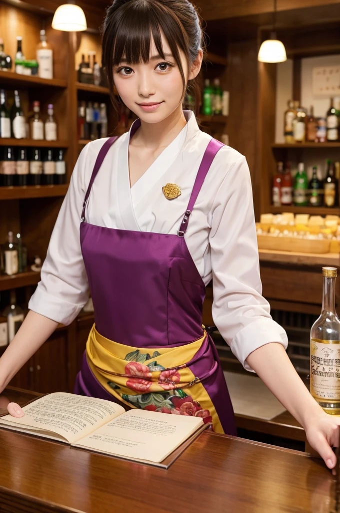 Jongritsu of Genshin、Dress as a bartender、There are many scrolls spread out in the background