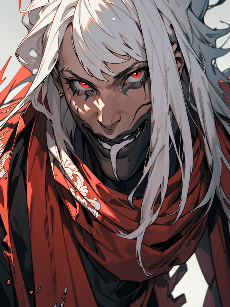 masterpiece, (absurdres, highres, ultra detailed), 1boy, muscular, white hair, solo, extremely detailed red eyes, (official art, beautiful and aesthetic:1.2), (dark art,erosion,fractal art :1.3), colorful, horror, highest detailed