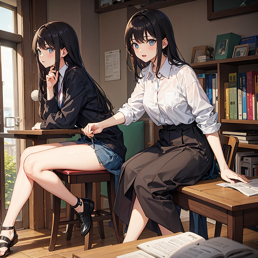 1girl, sit on desk