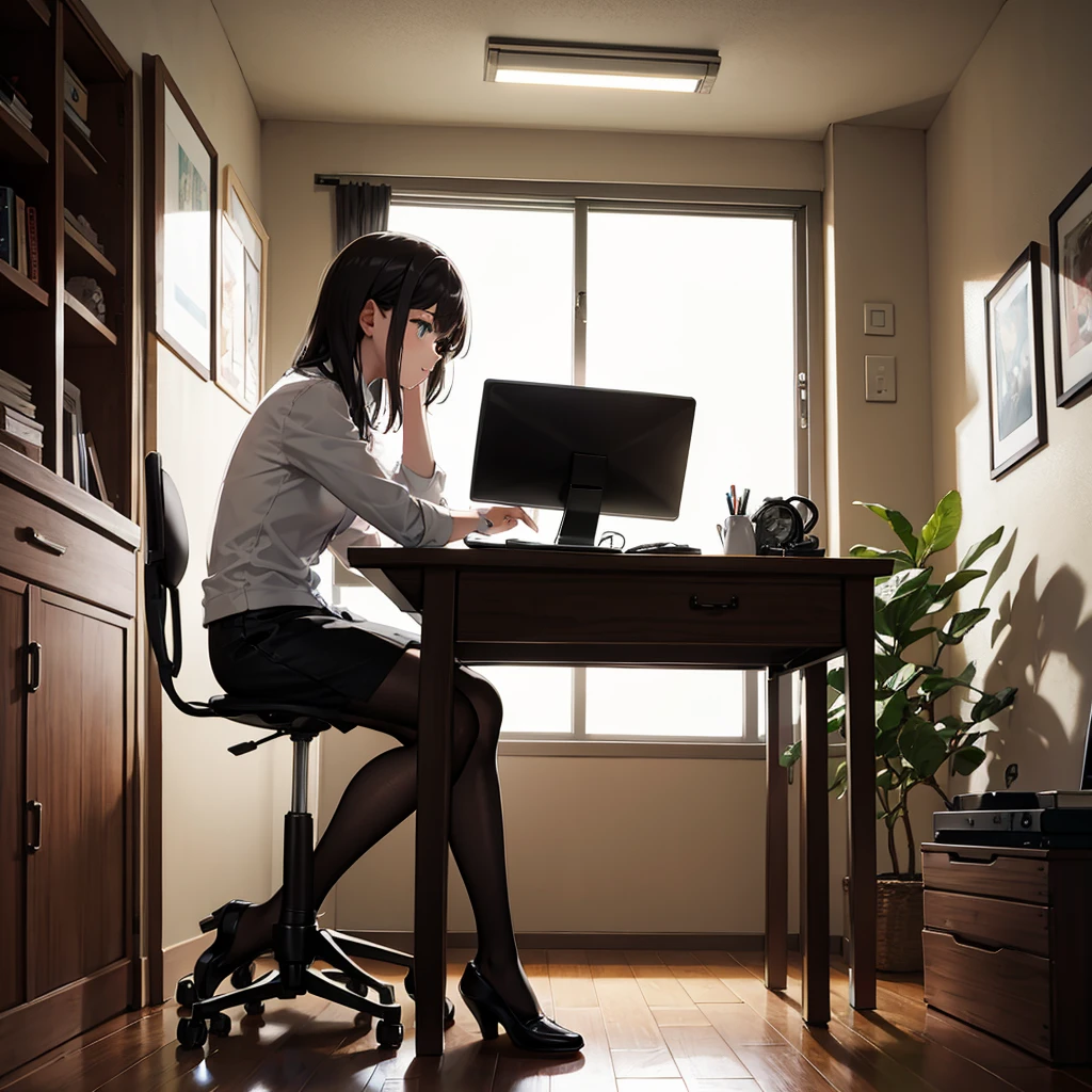 1girl, sit on desk
